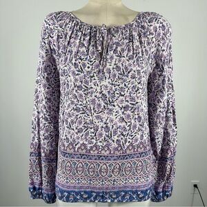 💕 lucky brand Floral Print Women's Top - Purple and Blue S